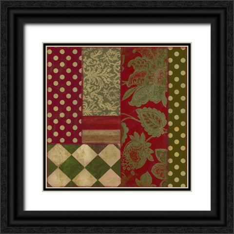 Merry Christmas Patchwork III Black Ornate Wood Framed Art Print with Double Matting by Sasha