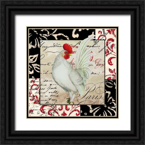 Europa White Rooster Black Ornate Wood Framed Art Print with Double Matting by Sasha
