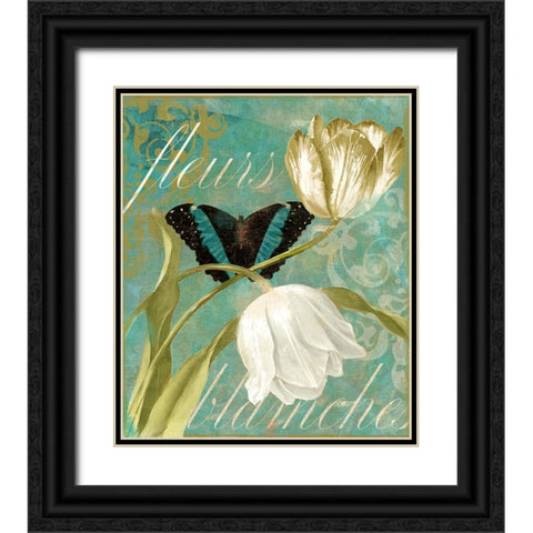 White Tulips Black Ornate Wood Framed Art Print with Double Matting by Sasha