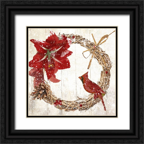 Cardinal Christmas II Black Ornate Wood Framed Art Print with Double Matting by Sasha