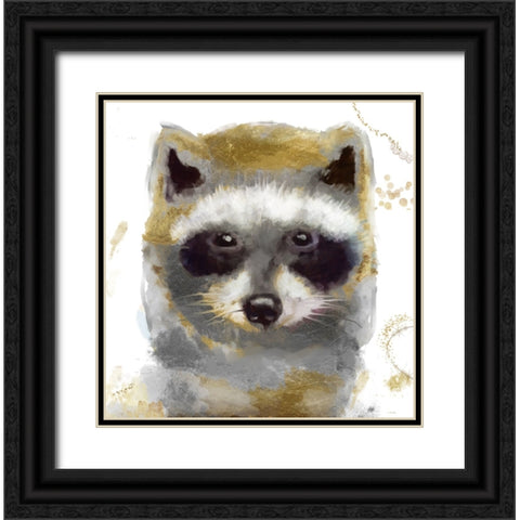 Golden Forest - Raccoon Black Ornate Wood Framed Art Print with Double Matting by Sasha
