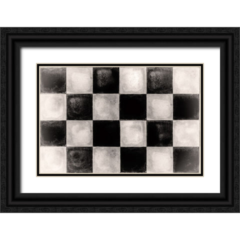 Floor Mat Checkerboard Tile Black Ornate Wood Framed Art Print with Double Matting by Sasha