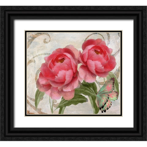 Apricot Peonies I Black Ornate Wood Framed Art Print with Double Matting by Sasha
