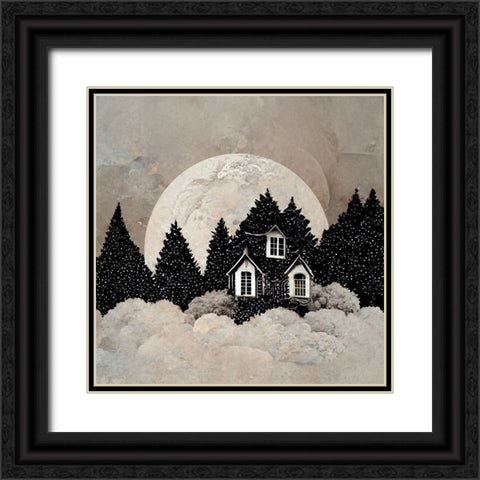 Moonlight Christmas Day Black Ornate Wood Framed Art Print with Double Matting by Sasha