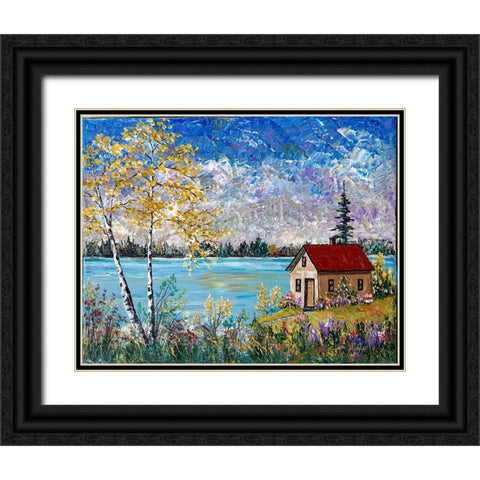 Birches on the Lake Black Ornate Wood Framed Art Print with Double Matting by Mark, Sharon
