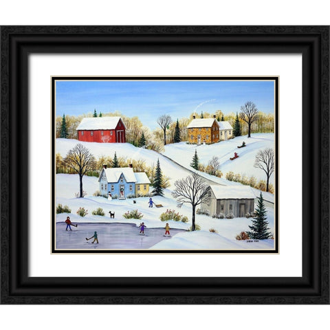 Fun Times in Winter Black Ornate Wood Framed Art Print with Double Matting by Mark, Sharon