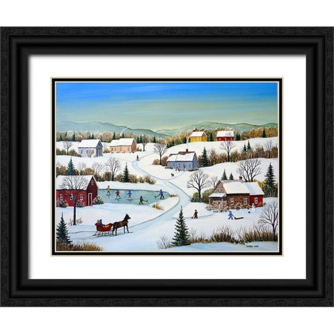 Little Country Village Black Ornate Wood Framed Art Print with Double Matting by Mark, Sharon