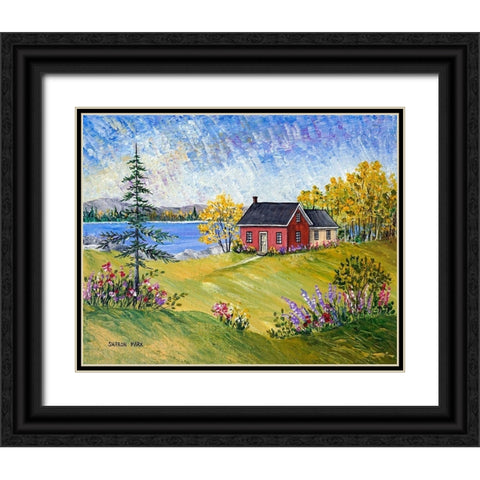 Red Cottage at the Lake Black Ornate Wood Framed Art Print with Double Matting by Mark, Sharon