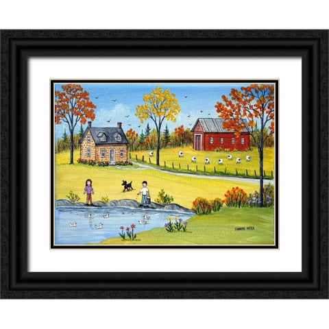 Sheep and Ducks Black Ornate Wood Framed Art Print with Double Matting by Mark, Sharon