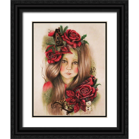Merry - Christmas Pixie Blossoms Black Ornate Wood Framed Art Print with Double Matting by Sheena Pike Art