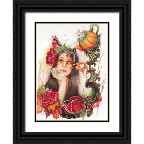 Autumn Tea - Tea Series Black Ornate Wood Framed Art Print with Double Matting by Sheena Pike Art