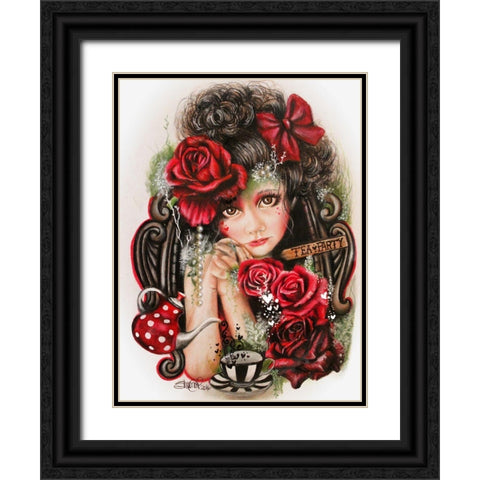 Tea-Pretty Please - Tea Series Black Ornate Wood Framed Art Print with Double Matting by Sheena Pike Art