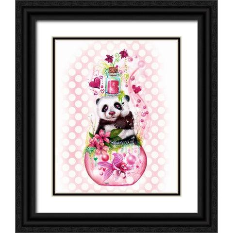Panda Love Potion - with background Black Ornate Wood Framed Art Print with Double Matting by Sheena Pike Art