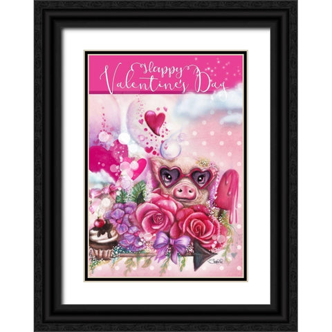 Valentine Piglet Design Black Ornate Wood Framed Art Print with Double Matting by Sheena Pike Art