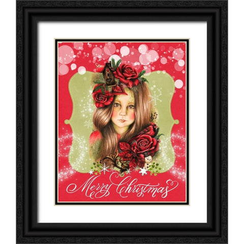 Merry Pixie Blossom - Merry Christmas Black Ornate Wood Framed Art Print with Double Matting by Sheena Pike Art