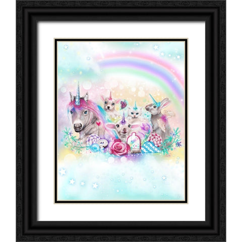 We All Just Want To Be Unicorns - With Rainbow Background Black Ornate Wood Framed Art Print with Double Matting by Sheena Pike Art