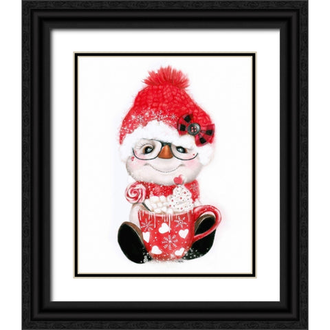 Peppermint Snowman Black Ornate Wood Framed Art Print with Double Matting by Sheena Pike Art