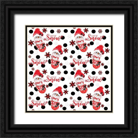 Let It Snow - Peppermint Snowman - Christmas Pattern Black Ornate Wood Framed Art Print with Double Matting by Sheena Pike Art