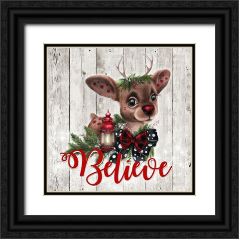 Rudolph - Wood Background Black Ornate Wood Framed Art Print with Double Matting by Sheena Pike Art