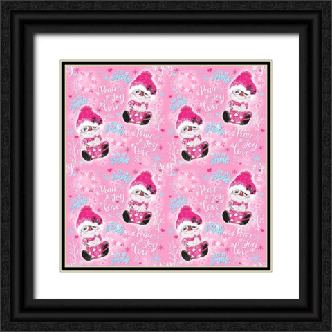 Pink Snowman Pattern Black Ornate Wood Framed Art Print with Double Matting by Sheena Pike Art