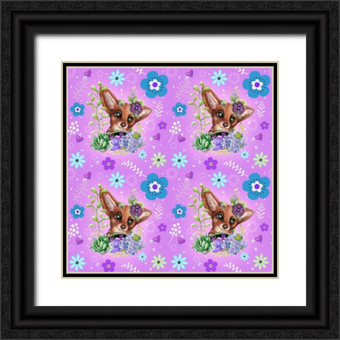 Garden Fox - Pattern Black Ornate Wood Framed Art Print with Double Matting by Sheena Pike Art