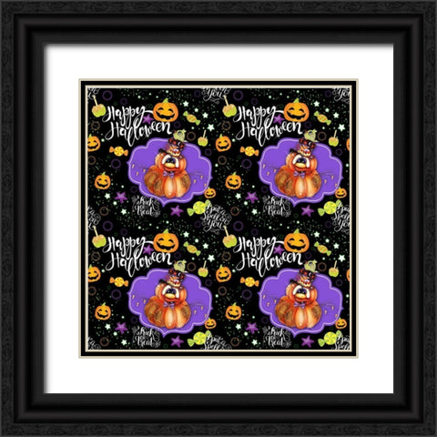Jack O Man 3 - Halloween Pattern Black Ornate Wood Framed Art Print with Double Matting by Sheena Pike Art