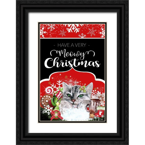 Have a Very Meowy Christmas - Flag Sign Black Ornate Wood Framed Art Print with Double Matting by Sheena Pike Art
