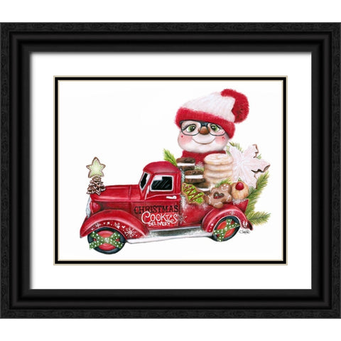 Cookie Delivery Snowman Black Ornate Wood Framed Art Print with Double Matting by Sheena Pike Art