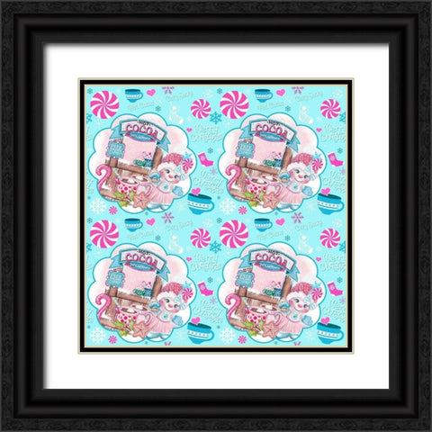 Santa Approved Cocoa - Snowman - Pattern Black Ornate Wood Framed Art Print with Double Matting by Sheena Pike Art