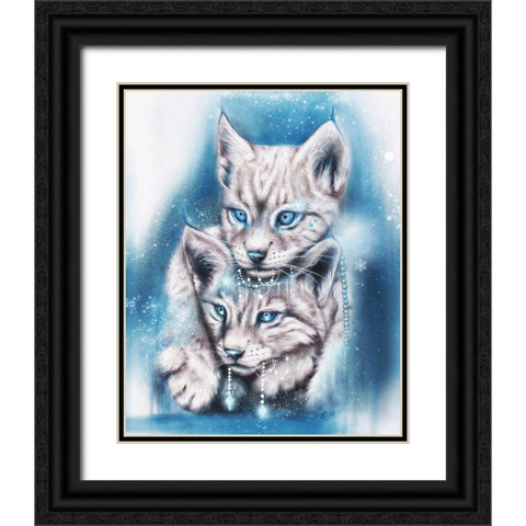 Blue Winter Lynx Black Ornate Wood Framed Art Print with Double Matting by Sheena Pike Art