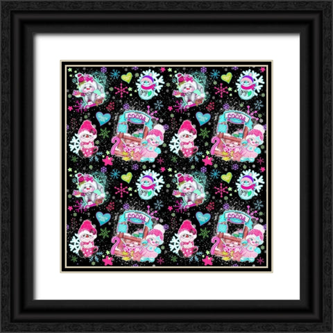 Colorful Snowman Pattern Black Ornate Wood Framed Art Print with Double Matting by Sheena Pike Art
