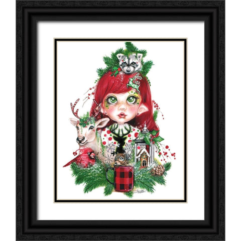 Cozy Christmas Claire - MunchkinZ Elf Black Ornate Wood Framed Art Print with Double Matting by Sheena Pike Art