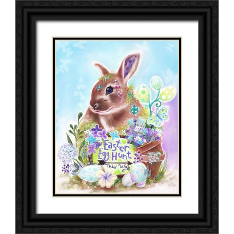 Easter Bunny Egg Hunt  Black Ornate Wood Framed Art Print with Double Matting by Sheena Pike Art