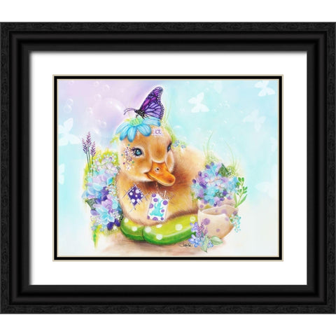 Spring Duckling Black Ornate Wood Framed Art Print with Double Matting by Sheena Pike Art