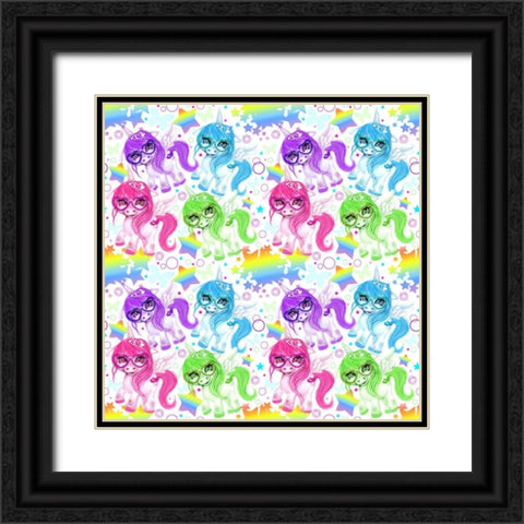 Rainbow CutieCorn Pattern Black Ornate Wood Framed Art Print with Double Matting by Sheena Pike Art
