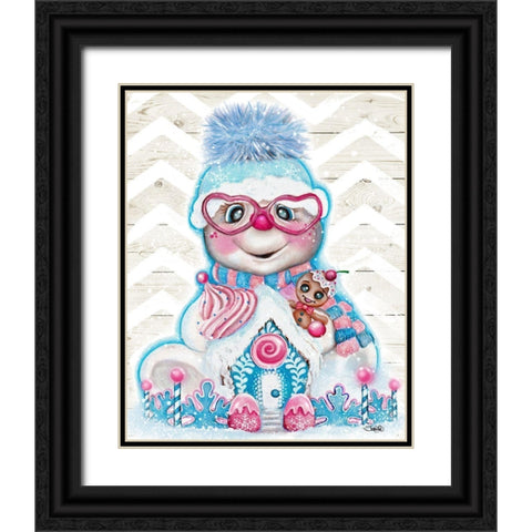 Snowflakes N Sweets Snowman Black Ornate Wood Framed Art Print with Double Matting by Sheena Pike Art