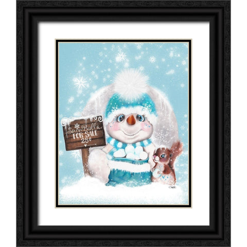 Snowballs for sale Snowman Black Ornate Wood Framed Art Print with Double Matting by Sheena Pike Art