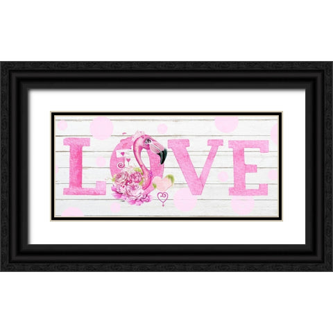 LOVE Pink Flamingo Black Ornate Wood Framed Art Print with Double Matting by Sheena Pike Art