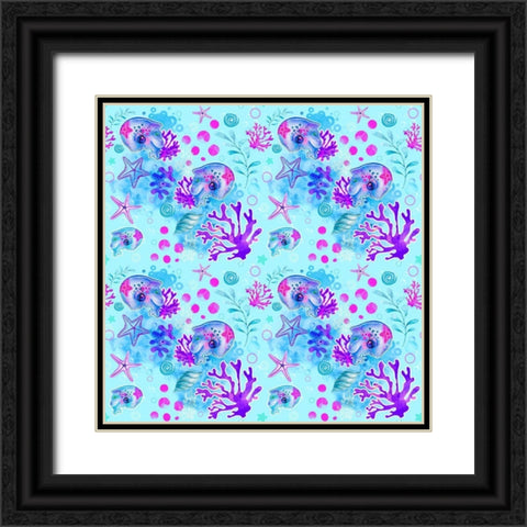 Neon Dolphin Pattern Black Ornate Wood Framed Art Print with Double Matting by Sheena Pike Art