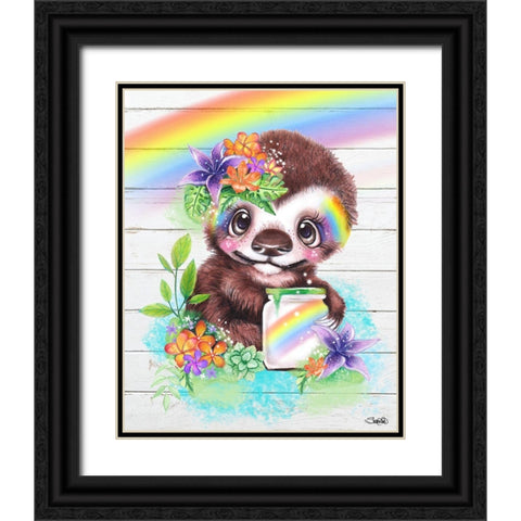 Catching Rainbows Sloth Black Ornate Wood Framed Art Print with Double Matting by Sheena Pike Art