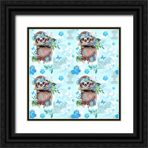 Just Hangin Sloth Pattern Black Ornate Wood Framed Art Print with Double Matting by Sheena Pike Art