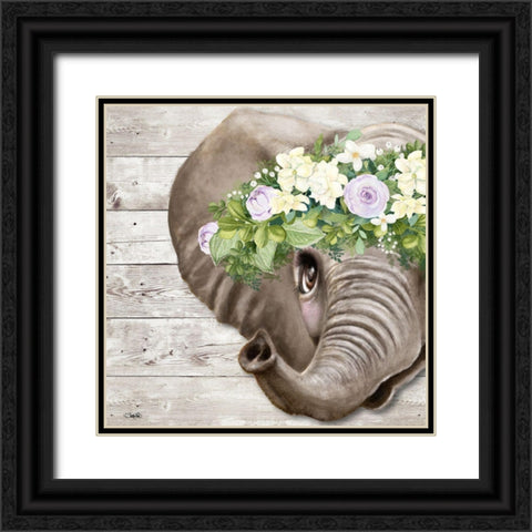 Peek a Boo Sweet Elephant Black Ornate Wood Framed Art Print with Double Matting by Sheena Pike Art