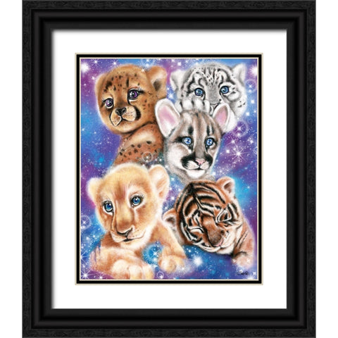 Galaxy Wild Kitten Cubs Black Ornate Wood Framed Art Print with Double Matting by Sheena Pike Art