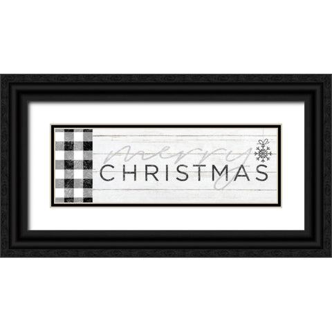 Merry Christmas Black and White Plaid Black Ornate Wood Framed Art Print with Double Matting by Sheena Pike Art