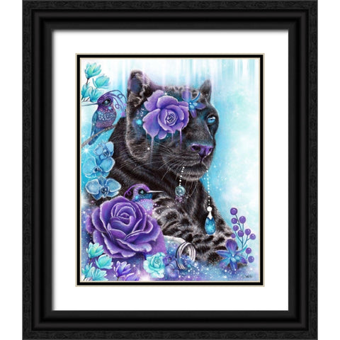 Sapphire Galaxy Jaguar Black Ornate Wood Framed Art Print with Double Matting by Sheena Pike Art