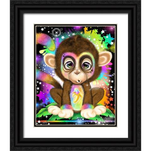 Rainbow Lil Monkey Black Ornate Wood Framed Art Print with Double Matting by Sheena Pike Art