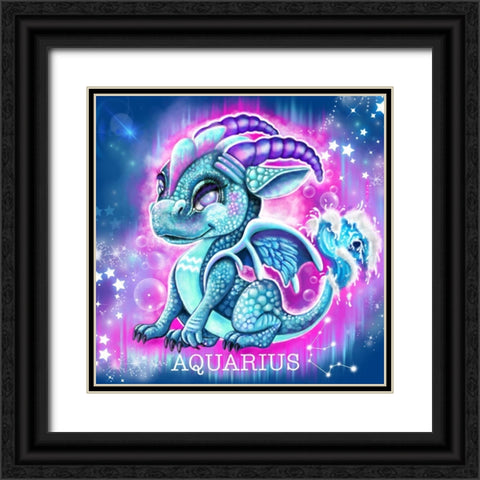 Zodiac Lil Dragonz Aquarius Black Ornate Wood Framed Art Print with Double Matting by Sheena Pike Art