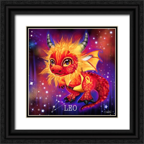 Zodiac Lil Dragonz Leo Black Ornate Wood Framed Art Print with Double Matting by Sheena Pike Art