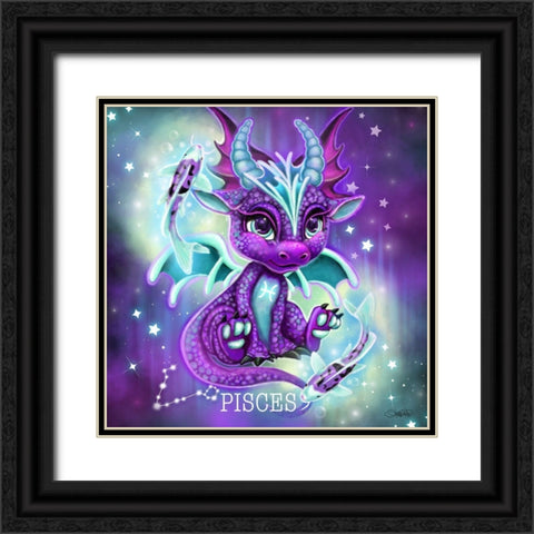 Zodiac Lil Dragonz Pisces Black Ornate Wood Framed Art Print with Double Matting by Sheena Pike Art