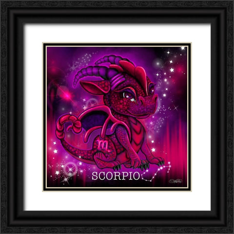 Zodiac Lil Dragonz Scorpio Black Ornate Wood Framed Art Print with Double Matting by Sheena Pike Art